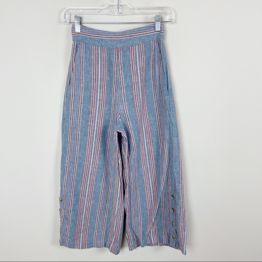 Madewell Huston Side Button Crop Pants Blue Vintage Rainbow Stripe Size XXS